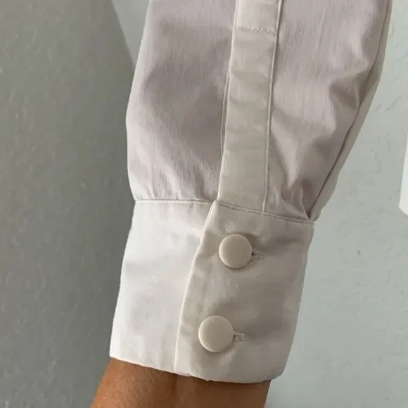 Harve Benard Element White Tortoise Shell Detail Blouse Size 4 - Picture 6 of 8